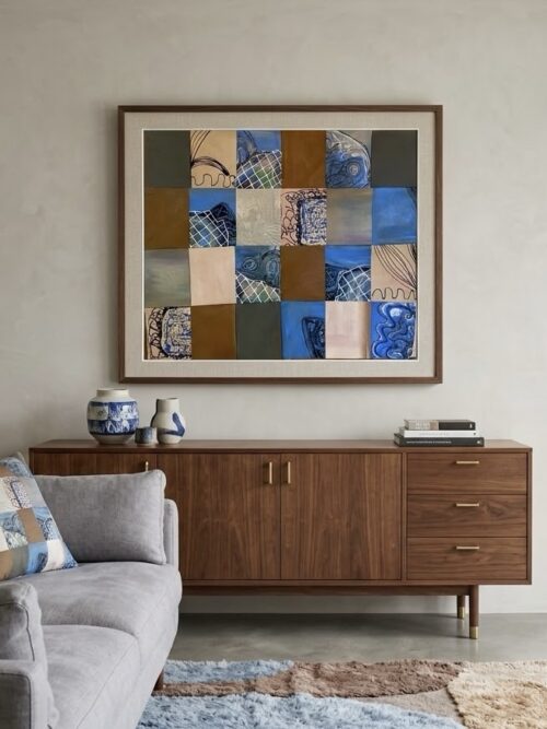BLUE PATCHWORK- Acrilico su tela, tagliata a pezzi e cucita